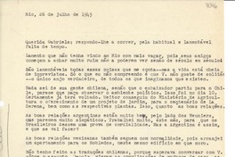 [Carta] 1943 julho 26, Rio, [Brasil] [a] Gabriela [Mistral]