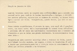 [Carta] 1944 jan. 29, Rio, [Brasil] [a] Gabriela [Mistral]