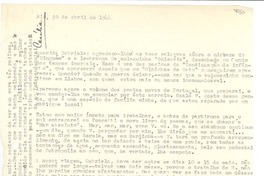 [Carta] 1944 abril 30, Rio, [Brasil] [a] Gabriela [Mistral]