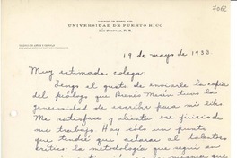 [Carta] 1933 mayo 19, Río Piedras, Puerto Rico [a] Gabriela Mistral