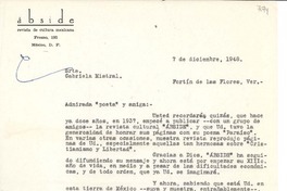 [Carta] 1948 dic. 7, [México D.F.] [a] Gabriela Mistral, Fortín de las Flores, [México]