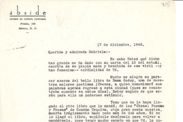 [Carta] 1948 dic. 17, [México D.F.] [a] Gabriela [Mistral], [Fortín de las Flores, México]