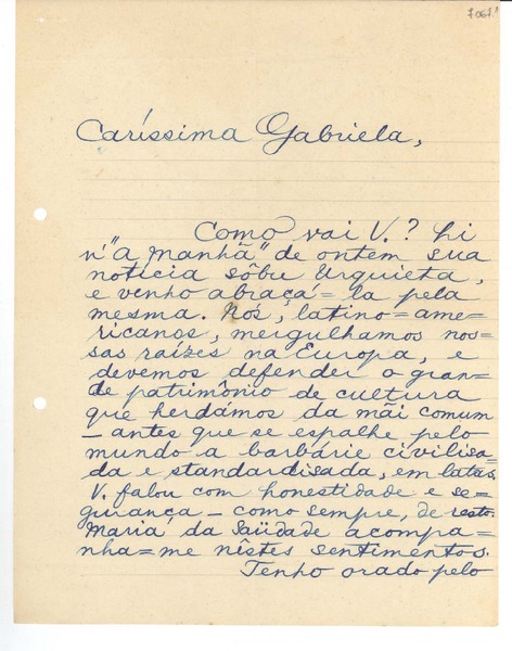 [Carta] 1943 set. 27, Rio [de Janeiro] [a] Gabriela Mistral