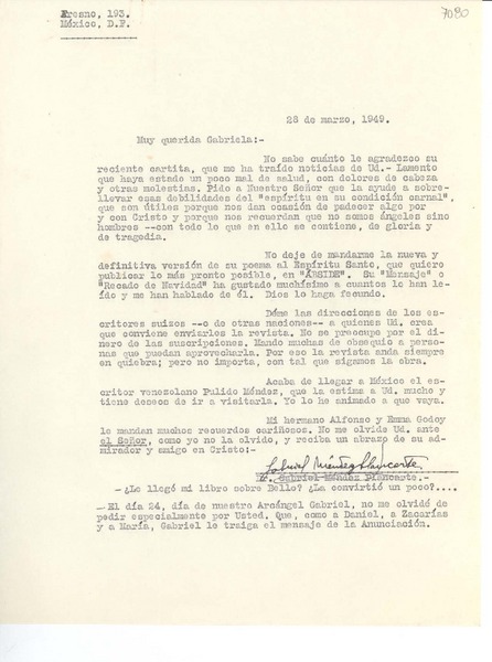 [Carta] 1949 mar. 28, México D.F. [a] Gabriela [Mistral], [México]