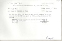 [Recibo] 1972 Apr. 11, 515 Madison Avenue, New York, N.Y. 10022, Plaza 9-6250, [EE.UU.] [a] Doris Dana