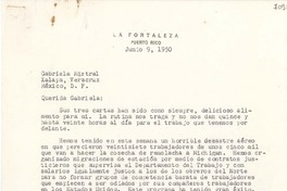 [Carta] 1950 jun. 9, Puerto Rico [a] Gabriela Mistral, Xalapa, Veracruz, México