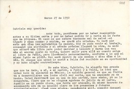 [Carta] 1950 mar. 27, [México] [a] Gabriela [Mistral]