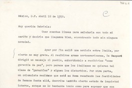 [Carta] 1950 abr. 10, México D.F. [a] Gabriela [Mistral]