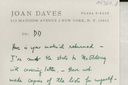 [Carta] 1972 Aug. 9, 515 Madison Avenue, New York, N.Y. 10022, Plaza 9-6250, [EE.UU.] [a] [Doris Dana]