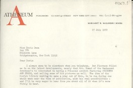 [Carta] 1972 July 27, 122 East 42 street, New York city 10017, [Estados Unidos] [a] Miss Doris Dana, Box 784, Bridgehampton, New York 11932
