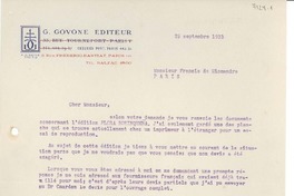 [Carta] 1933 sept. 29, Paris, [Francia] [a] Francis de Miomandre