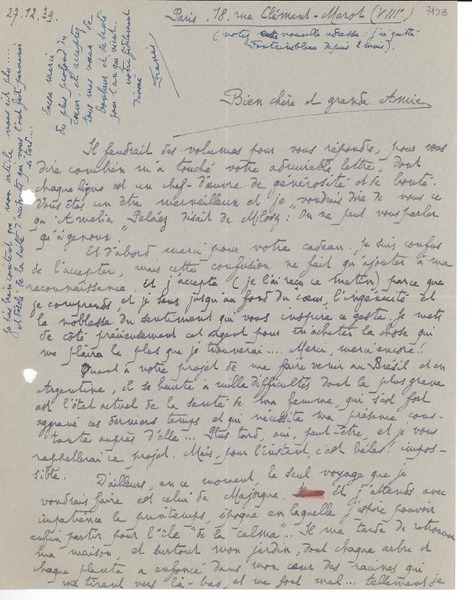 [Carta] 1939 dic. 27, Paris, [Francia] [a] [Gabriela Mistral]