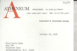 [Carta] 1972 Oct. 10, 122 East 42 street, New York city 10017, [Estados Unidos] [a] Miss Doris Dana, Box 784, Bridgehampton, N. Y. 11932