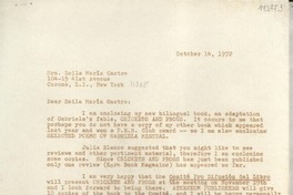 [Carta] 1972 Oct. 14, Hildreth Lane, Box 784, Bridgehampton, L. I., New York, [Estados Unidos] [a] Sra. Zoila María Castro, Corona, L. I., New York