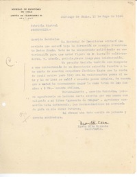 [Carta] 1944 mayo 15, Santiago, [Chile] [a] Gabriela Mistral, Petrópolis, Brasil
