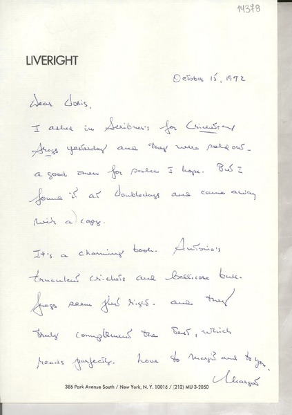 [Carta] 1972 Oct. 15, [New York, Estados Unidos] [a] Dear Doris