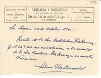 [Recibo] 1945 oct. 22, La Serena [a] Cristobalina T. de Ramírez