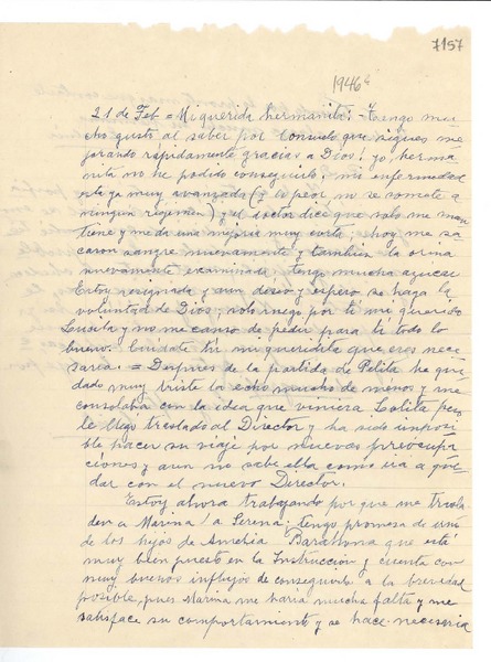 [Carta] 1946 feb. 21, [La Serena] [a] Gabriela Mistral