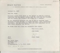 [Carta] 1976 Oct. 21, 515 Madison Avenue, New York, N. Y. 10022, [EE.UU.] [a] Ms. Doris Dana, Hildreth Lane, Box #784, Bridgehampton, L. I., N.Y. 11932, [EE.UU.]