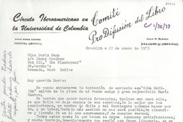 [Carta] 1973 ene. 22, Brooklyn, [EE.UU.] [a] Miss Doris Dana, co James Needham, Box 214, "The Flamboyant" St. George's Grenada, West Indies