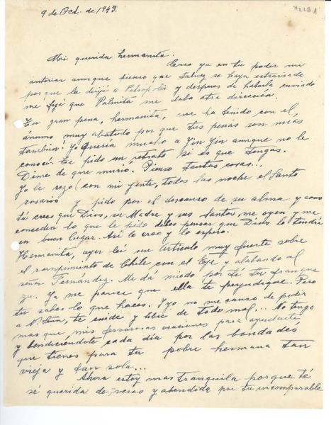 [Carta] 1943 oct. 9, La Serena, [Chile] [a] [Gabriela Mistral]