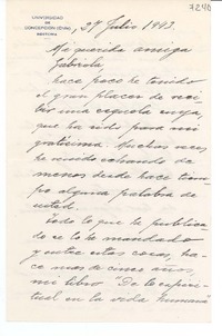 [Carta] 1943 jul. 27, Concepción [a] Gabriela Mistral