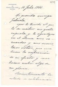 [Carta] 1944 jul. 14, Concepción [a] Gabriela Mistral