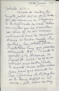 [Carta] [1946?] jun. 28 [a] Gabriela [Mistral]
