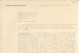 [Carta] 1933 jul. 27, Barcelona, [España] [a] Lucila Godoy, Consulado de Chile, Madrid