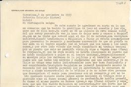 [Carta] 1933 sept. 9, Barcelona, [España] [a] Gabriela Mistral, Madrid