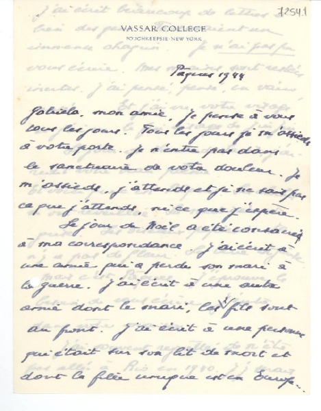 [Carta] 1944, New York [a] Gabriela Mistral