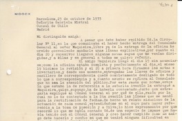 [Carta] 1933 oct. 25, Barcelona, [España] [a] Gabriela Mistral, Madrid, [España]