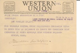 [Telegrama] 1946 jul. 8, Washington D.C., [EE.UU.] [a] Juan Pradenas M., Los Angeles, Calif., [EE.UU.]