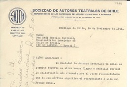 [Carta] 1945 nov. 16, Santiago, Chile [a] Raúl Morales Beltraní, Rio de Janeiro