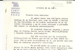 [Carta] 1951 oct. 20, [Roma] [a] Gabriela Mistral