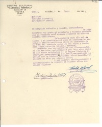 [Carta] 1944 jun. 7, Vicuña [Chile] [a] Gabriela Mistral, Petrópolis, Brasil
