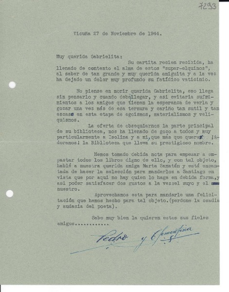 [Carta] 1944 nov. 27, Vicuña [Chile] [a] Gabriela Mistral
