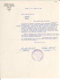 [Carta] 1951 ago. 5, Vicuña, [Chile] [a] Gabriela Mistral, Rapallo, Italia
