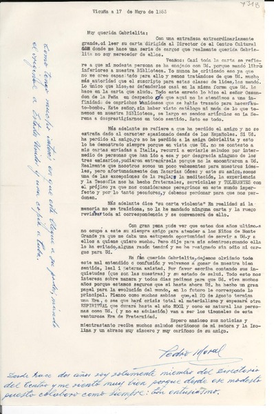 [Carta] 1956 mayo 17, Vicuña, [Chile] [a] Gabrielita [Mistral]