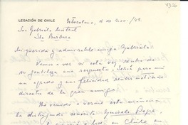 [Carta] 1949 nov. 16, Estocolmo, [Suecia] [a] Gabriela Mistral, Santa Bárbara, [EE.UU.]