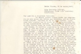 [Carta] 1947 mar. 13, Bahía Blanca, [Argentina] [a] Gabriela Mistral, Monrovia, California, [EE.UU.]