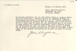 [Carta] 1950 oct. 18, Bilbao, [España] [a] Gabriela Mistral, Veracruz, México