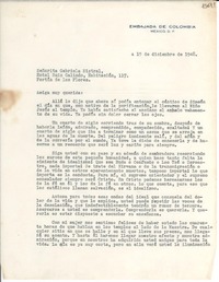 [Carta] 1948 dic. 19, México D. F. [a] Gabriela Mistral, Hotel Ruiz Galindo, Habitación 117, Fortín de las Flores