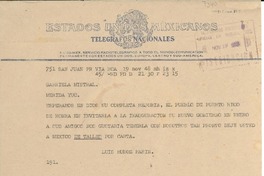 [Telegrama] 1948 nov. 19, San Juan, Puerto Rico [a] Gabriela Mistral, Mérida, Yuc[atán], [México]
