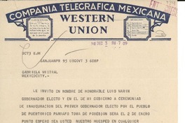 [Telegrama] 1948 dic. 3, San Juan, Puerto Rico [a] Gabriela Mistral, México City