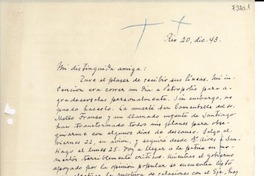 [Carta] 1943 dic. 20, Río de Janeiro [a] Gabriela Mistral, Petrópolis