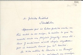 [Carta] 1946 ene. [a] Gabriela Mistral, Stockholm