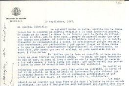 [Carta] 1947 sept. 19, México D.F. [a] Gabriela [Mistral]