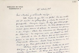 [Carta] 1948 abr. 27, Washington [a] Gabriela Mistral