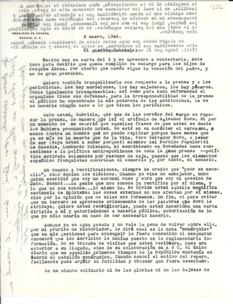 [Carta] 1949 ene. 6, México D.F. [a] Gabriela [Mistral]